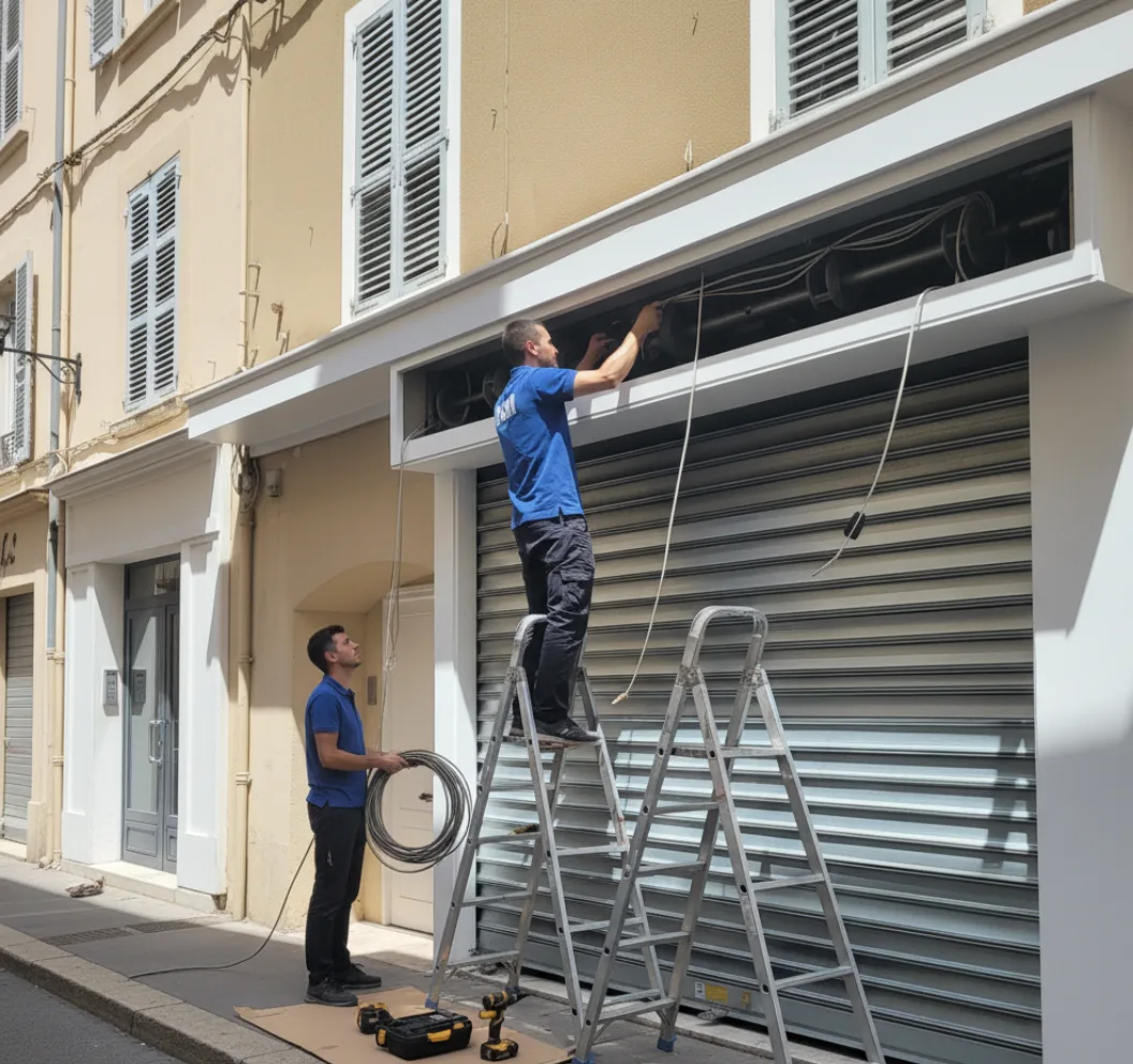 Raccordement electrique motorisation rideau metallique par DRM